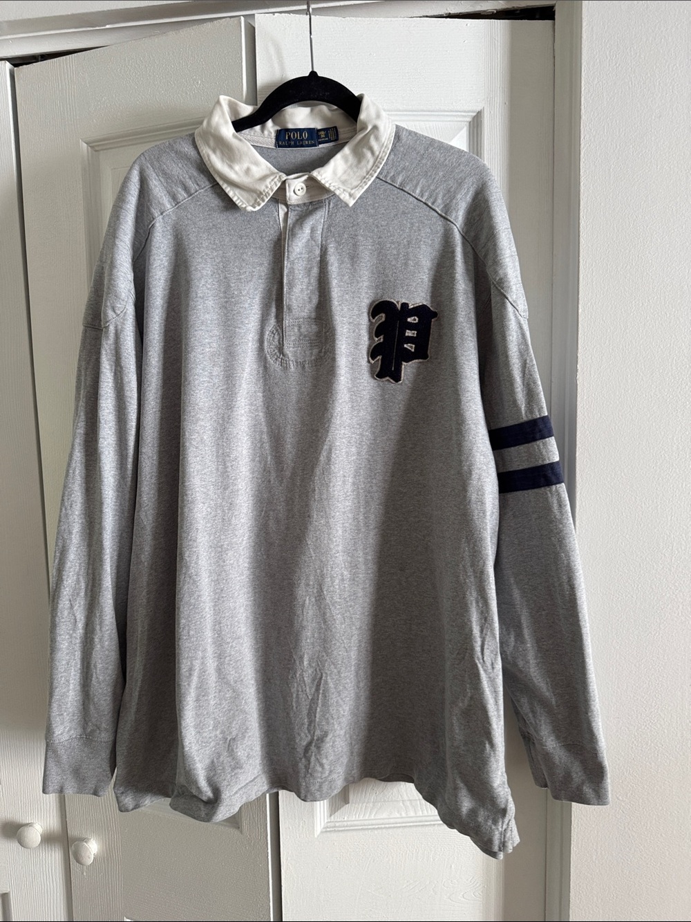 Polo by Ralph Lauren Light Gray Long-Sleeve Rugby Polo with White Collar